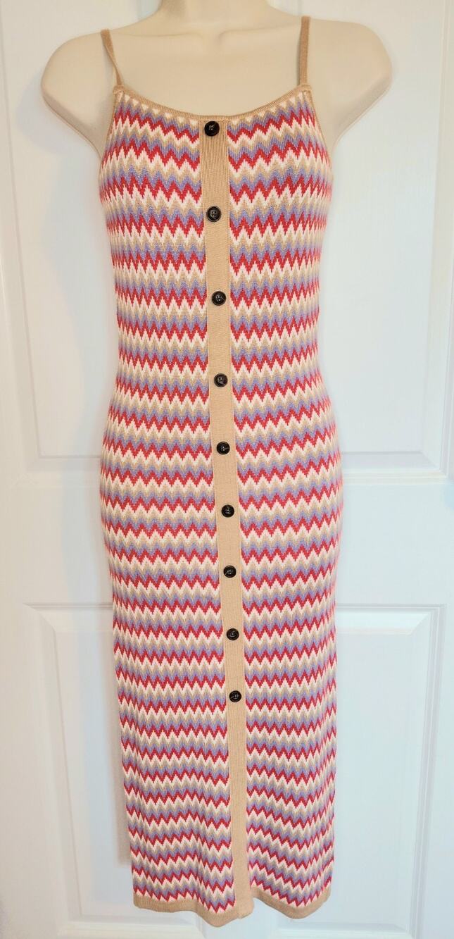 Heyson Multicolored Chevron Zigzag Knit Button Front Midi Dress Small Purple Red